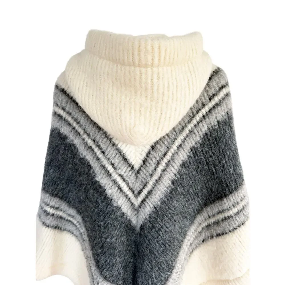 ALAFOSS ICEWOOL Vintage Pure Virgin Wool Hooded Poncho One Size